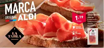 ALDI LA TABLAⓇ Jamón serrano reserva En medias lonchas. oferta