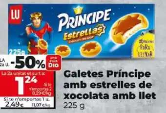 Dia Galetes Príncipe amb estrelles de xocolata amb llet 225 g oferta