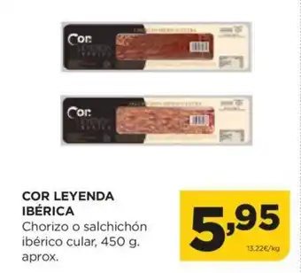 Alimerka COR LEYENDA IBÉRICA Chorizo o salchichón ibérico cular, 450 g. aprox. oferta