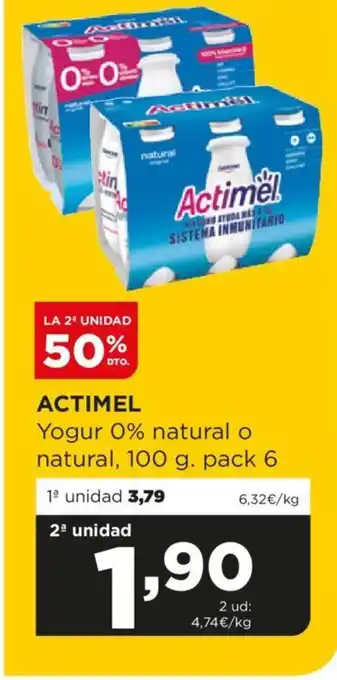 Alimerka ACTIMEL Yogur 0% natural o natural, 100 g. pack 6 oferta