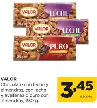 Alimerka VALOR Chocolate con leche y almendras, con leche y avellanas o puro con almendras, 250 g. oferta