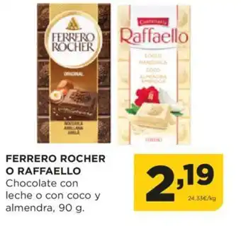 Alimerka FERRERO ROCHER O RAFFAELLO Chocolate con leche o con coco y almendra, 90 g. oferta
