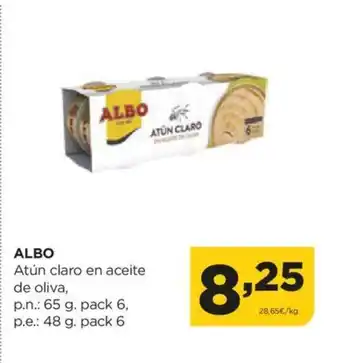 Alimerka ALBO Atún claro en aceite de oliva, p.n.: 65 g. pack 6, p.e.: 48 g. pack 6 oferta