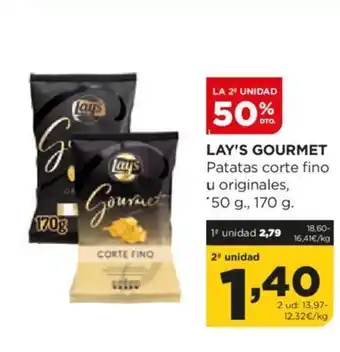 Alimerka LAY'S GOURMET Patatas corte fino u originales, *50 g., 170 g. oferta