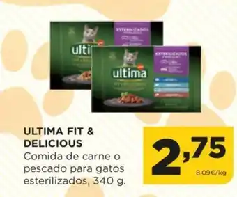 Alimerka ULTIMA FIT & DELICIOUS Comida de carne o pescado para gatos esterilizados, 340 g. oferta