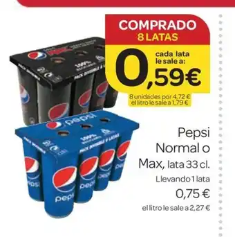 Supermercados El Jamón Pepsi Normal o Max, lata 33 cl. oferta