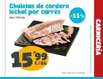 AhorraMas Chuletas de cordero lechal por carrés oferta