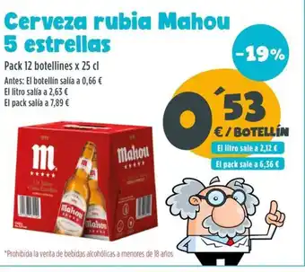 AhorraMas Cerveza rubia Mahou 5 estrellas oferta