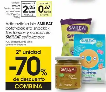 Eroski Los tarritos y snack smileat señalizados oferta