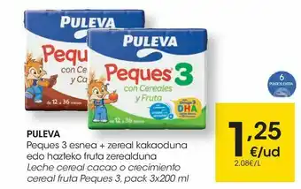 Eroski Puleva peques 3 leche de crecimiento con cereales y cacao o fruta oferta