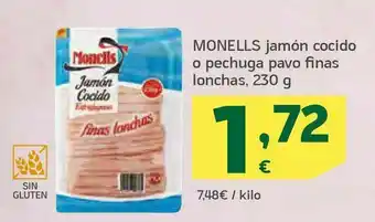 HiperDino Jamón cocido o pechuga pavo finas lonchas oferta