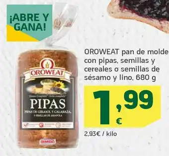 HiperDino Pan de molde con pipas, semillas y cereales o semillas de sésamo y lino oferta
