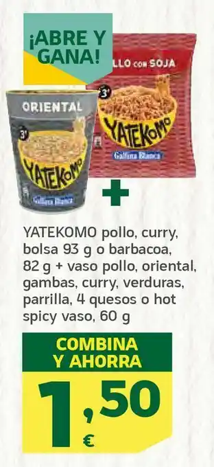 HiperDino Pollo, curry, barbacoa + vaso oferta