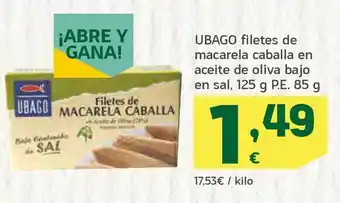 HiperDino Filetes de macarela caballa en aceite de oliva bajo en sal oferta