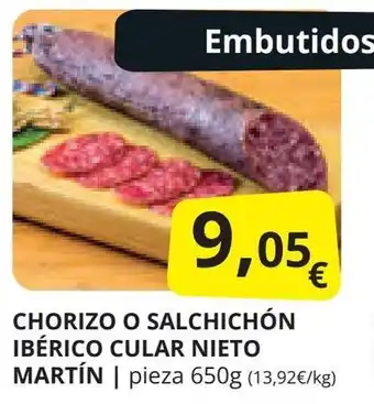 Supermercados MAS CHORIZO O SALCHICHÓN IBÉRICO CULAR NIETO MARTÍN oferta