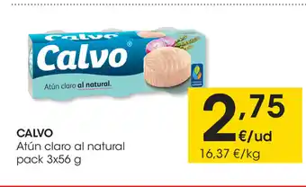 Eroski Calvo Atún claro al natural pack 3 x 56 g oferta