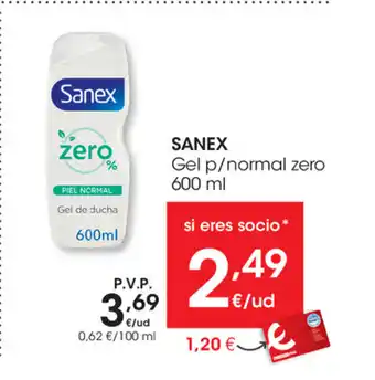 Eroski Sanex Gel p/normal zero 600ml oferta