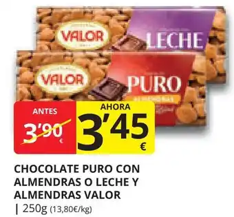 Supermercados MAS CHOCOLATE PURO CON ALMENDRAS O LECHE Y ALMENDRAS VALOR | 250g oferta
