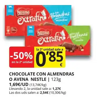 Supermercados MAS CHOCOLATE CON ALMENDRAS O AVENA NESTLE | 123g oferta