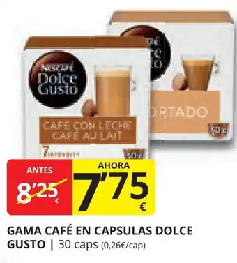 Supermercados MAS GAMA CAFÉ EN CAPSULAS DOLCE GUSTO | 30 caps (0,26€/cap) oferta