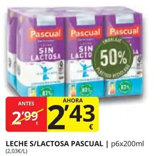 Supermercados MAS LECHE S/LACTOSA PASCUAL | p6x200ml oferta
