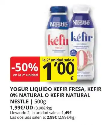 Supermercados MAS YOGUR LIQUIDO KEFIR FRESA, KEFIR 0% NATURAL O KEFIR NATURAL oferta