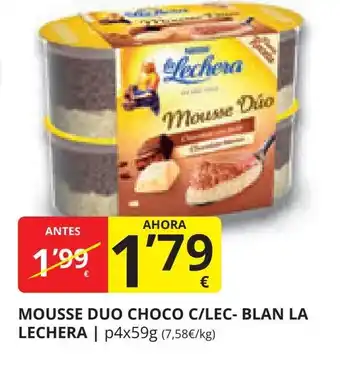 Supermercados MAS MOUSSE DUO CHOCO C/LEC- BLAN LA LECHERA | p4x59g (7,58€/kg) oferta