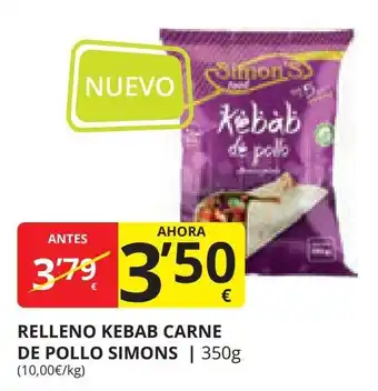 Supermercados MAS RELLENO KEBAB CARNE DE POLLO SIMONS | 350g oferta