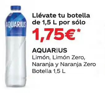 Supermercados MAS AQUARIUS Limón, Limón Zero, Naranja y Naranja Zero Botella 1,5 L oferta