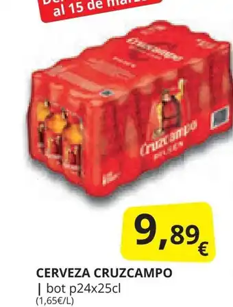 Supermercados MAS CERVEZA CRUZCAMPO | bot p24x25cl (1,65€/L) oferta