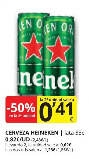 Supermercados MAS CERVEZA HEINEKEN | lata 33cl oferta