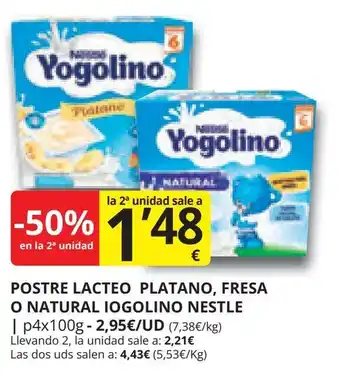 Supermercados MAS POSTRE LACTEO PLATANO, FRESA O NATURAL IOGOLINO NESTLE oferta