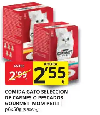 Supermercados MAS COMIDA GATO SELECCION DE CARNES O PESCADOS GOURMET MOM PETIT | p6x50g oferta