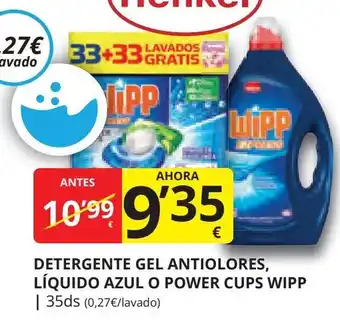 Supermercados MAS DETERGENTE GEL ANTIOLORES, LÍQUIDO AZUL O POWER CUPS WIPP | 35ds oferta