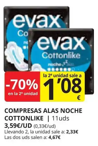 Supermercados MAS COMPRESAS ALAS NOCHE COTTONLIKE oferta