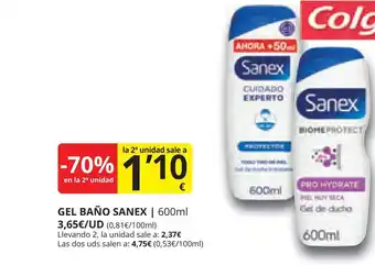 Supermercados MAS GEL BAÑO SANEX | 600ml oferta