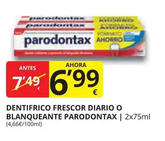 Supermercados MAS DENTIFRICO FRESCOR DIARIO O BLANQUEANTE PARODONTAX | 2x75ml (4,66€/100ml) oferta