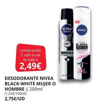 Supermercados MAS DESODORANTE NIVEA BLACK-WHITE MUJER O HOMBRE oferta