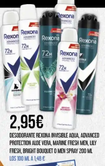 Claudio DESODORANTE REXONA INVISIBLE AQUA, ADVANCED PROTECTION ALOE VERA, MARINE FRESH MEN, LILY FRESH, BRIGHT BOUQUET oferta