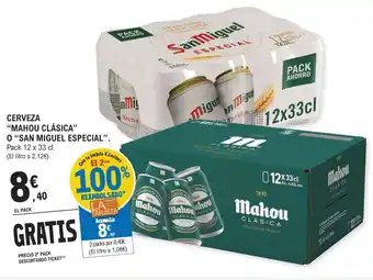 E.Leclerc CERVEZA "MAHOU CLÁSICA" O "SAN MIGUEL ESPECIAL" oferta