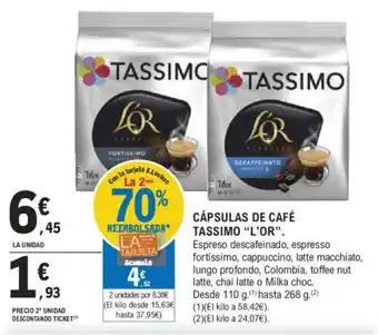 E.Leclerc CÁPSULAS DE CAFÉ TASSIMO "L'OR" oferta