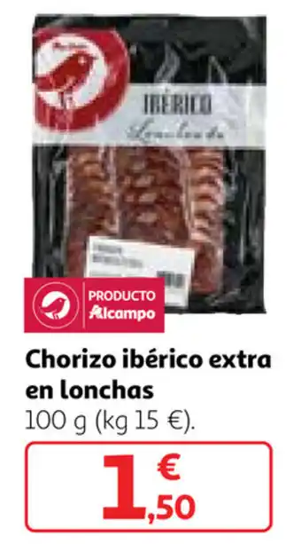 Alcampo Chorizo ibérico extra en lonchas 100 g oferta