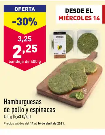 ALDI Hamburguesas de pollo y espinacas 400g oferta