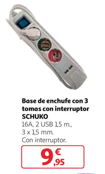 Alcampo Schuko Base de enchufe con 3 tomas con interruptor oferta