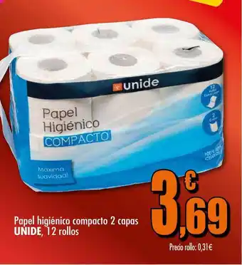 Unide Supermercados Papel Higiênico Compacto 2 Capas Unid 12 Rollos oferta