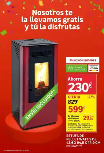 Leroy Merlin Estufa De Pellet Watt 9 De 42.6 X 94.5 X 44.9 Cm oferta