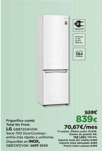 El Corte Inglés Frigorifico Combi Total No Frost Lg oferta