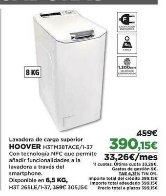 El Corte Inglés Lavadora De Carga Superior Hoover oferta