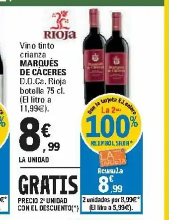 E.Leclerc Marquès De Cáceres Vino tinto crianza D.O.Ca. Rioja botella 75 cl. oferta