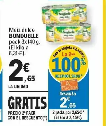 E.Leclerc Bonduelle Maiz dulce pack 3 x 140g oferta